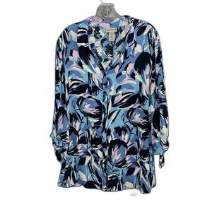 Catherine's Blue Abstract Print Button Down Size 1X